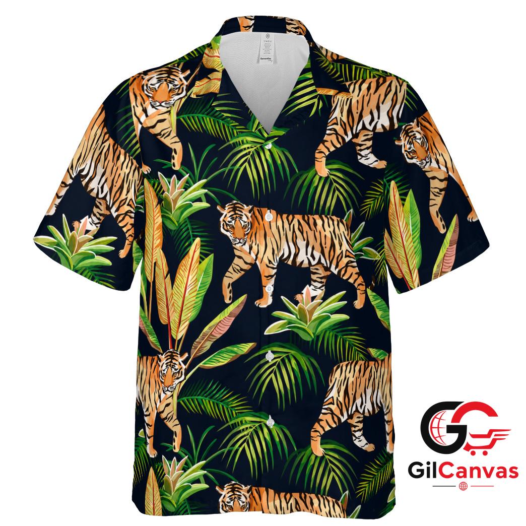 Tiger Pattern Hawaiian Shirt For Summer Vacation Perfect Men Tropical Vibe