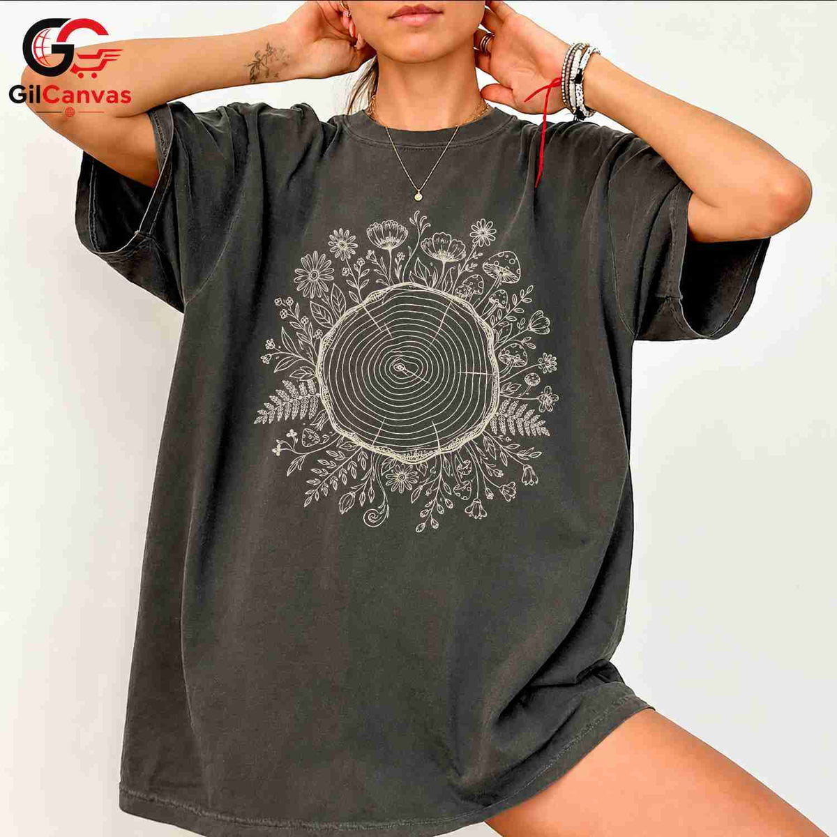Tree Ring Nature T-Shirt Unisex Custom Print Forest Lover Graphic Casual Shirt