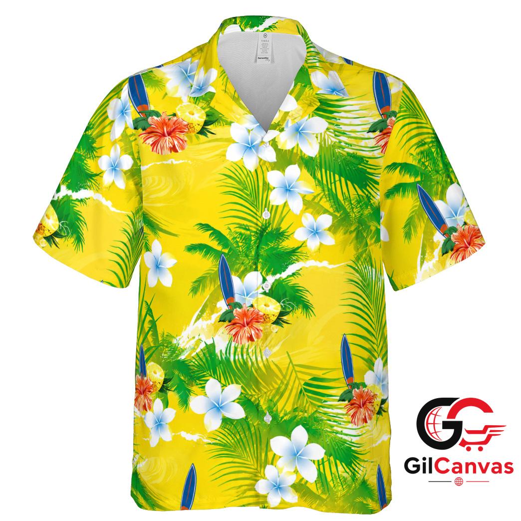 Tropical Flower Hawaiian Shirt For Summer Vacation Men Beachwear Surf Style