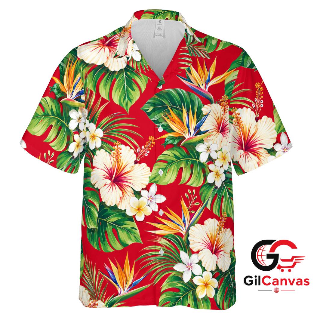 Tropical Flower Hawaiian Shirt For Unisex Summer Beachwear Floral Vacation Fit
