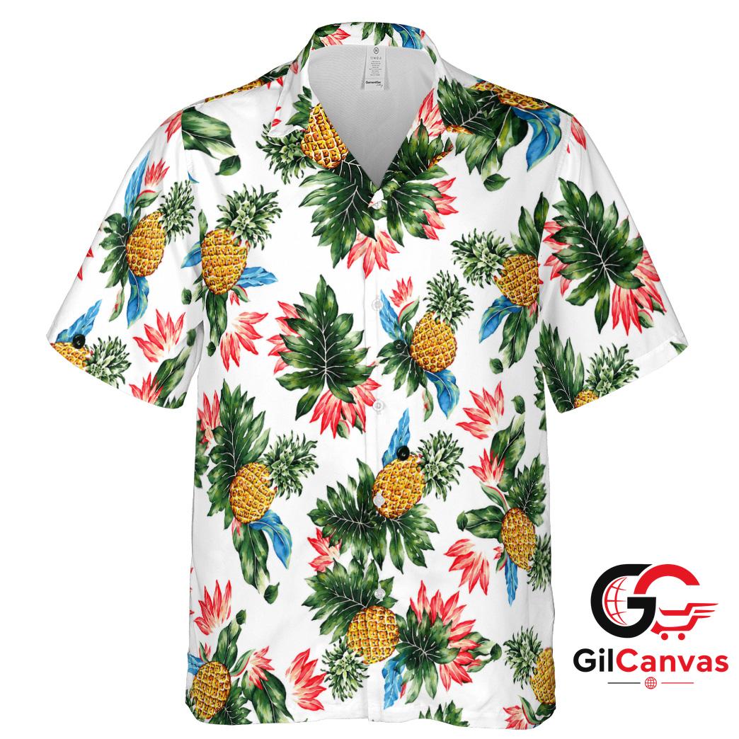 Tropical Pineapple Hawaiian Tee Perfect Men Summer Vacation Tropical Style Fit
