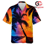 Tropical Sunset Hawaiian Tee, Perfect Men Summer Beach Party Casual Style
