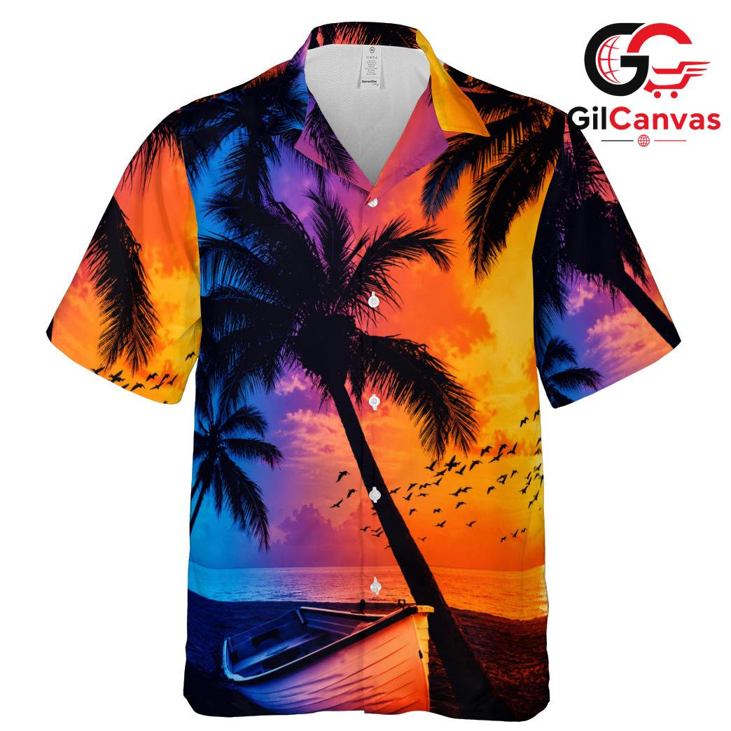 Tropical Sunset Hawaiian Tee, Perfect Men Summer Beach Party Casual Style