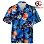 Vibrant Blue Pineapple Shirt Men, Cool Resort Party Wear For Beach Vacations