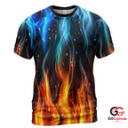 Vibrant Fire Art 3D T-Shirt, Cool Unisex Flames Graphic Tee For Summer Events