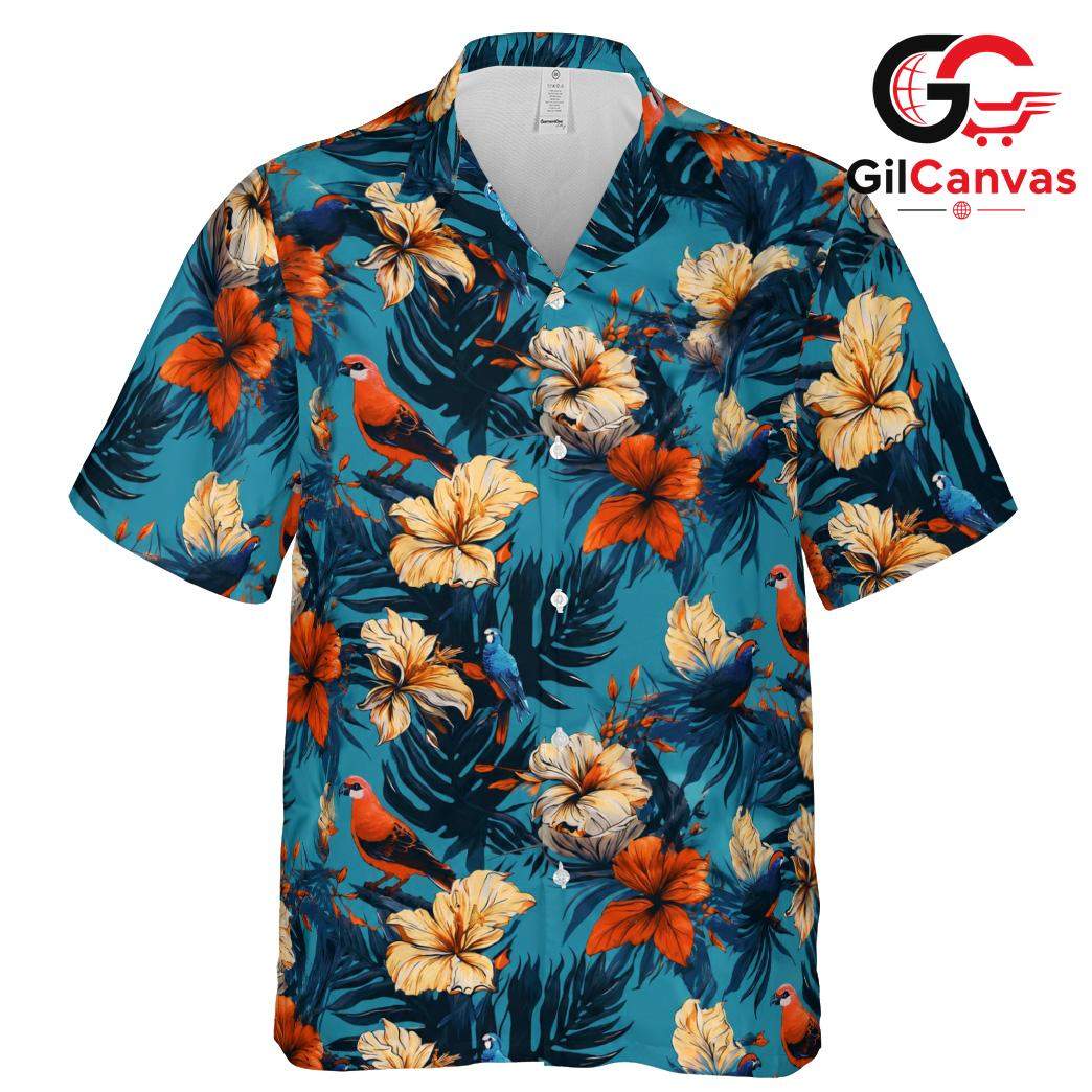 Vibrant Floral Hawaiian Shirt, Tropical Beach Vacation Unisex Summer Style