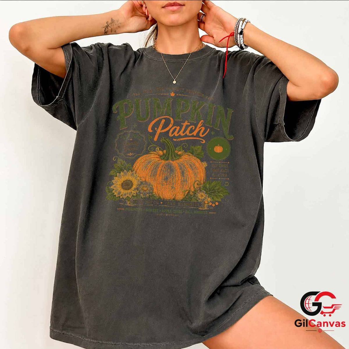 Vintage Autumn Pumpkin Patch T-Shirt Fall Harvest Farm Unisex Graphic Apparel Tee
