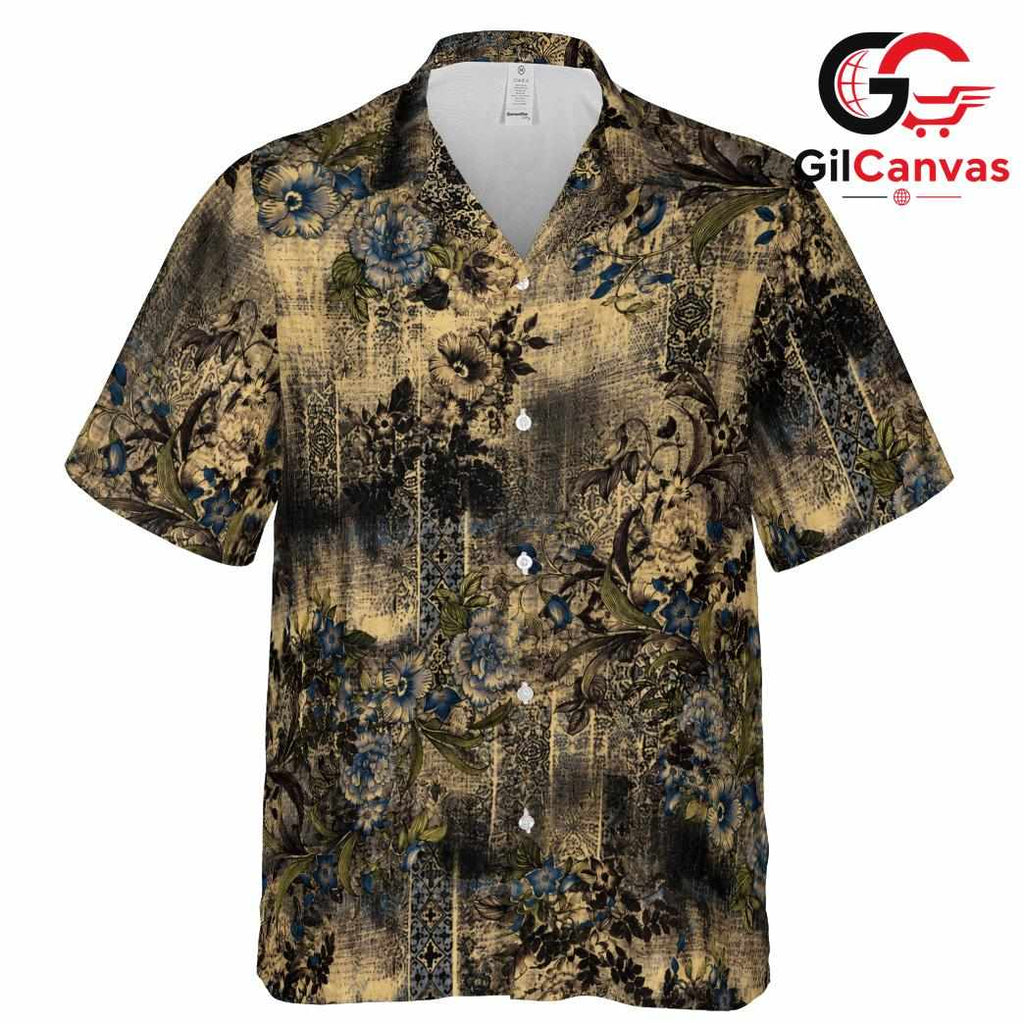 Vintage Blue Peony Grunge Shirt, Unisex Tropical Beach Summer Vacation Apparel