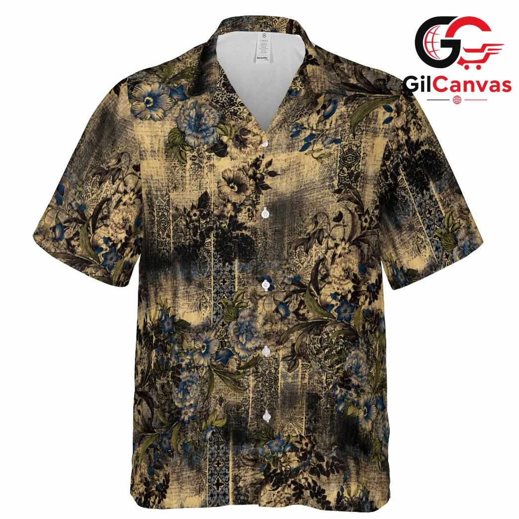 Vintage Blue Peony Grunge Shirt, Unisex Tropical Beach Summer Vacation Apparel