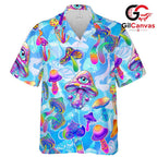 Vivid Trippy Mushroom Shirt, Unisex Fungi Festival Aloha Beach Wear Apparel