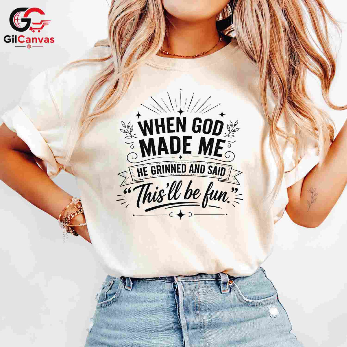 When God Made Me Funny T-Shirt Men Women Humorous Quote Christian Graphic Shirt