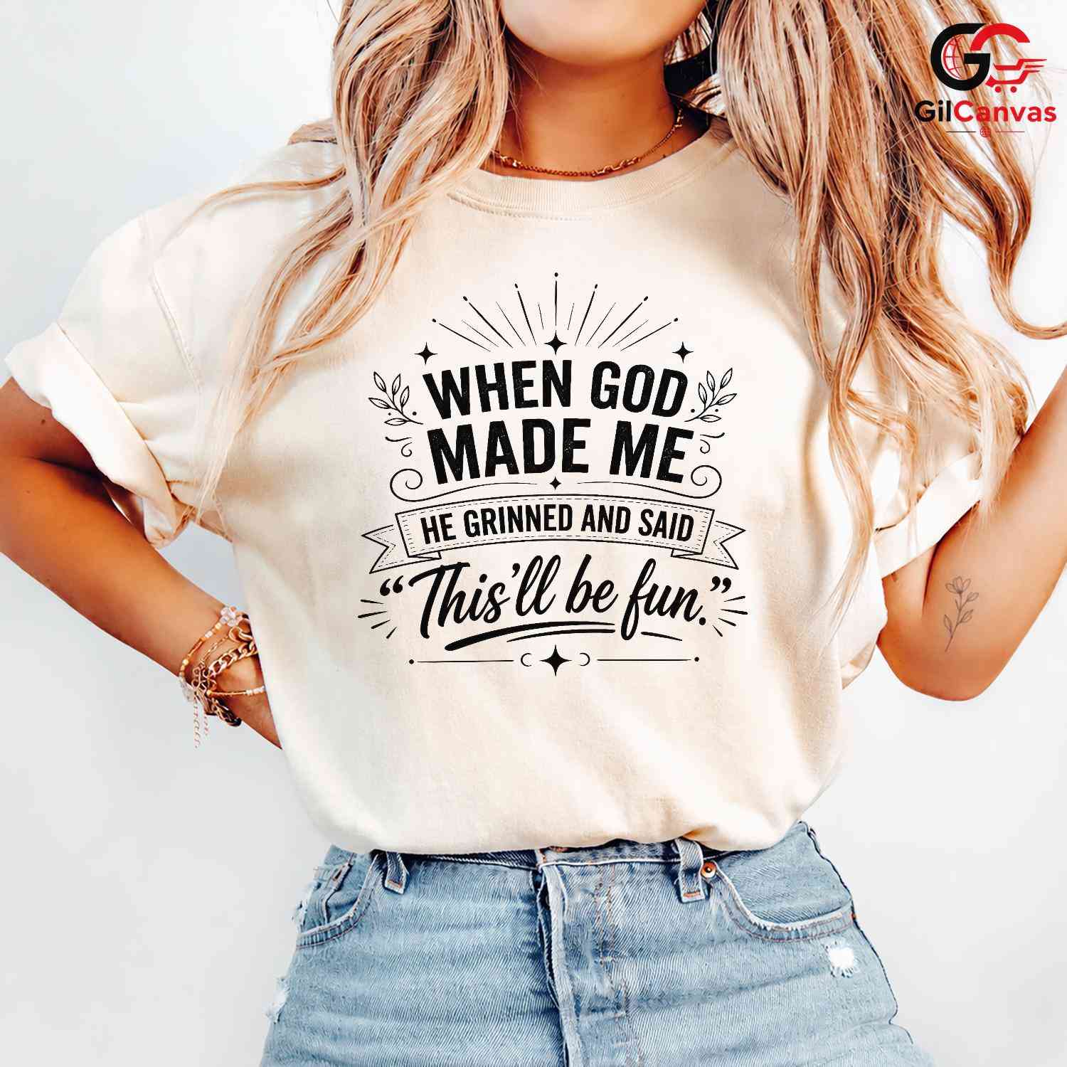 When God Made Me Funny T-Shirt Men Women Humorous Quote Christian Graphic Shirt