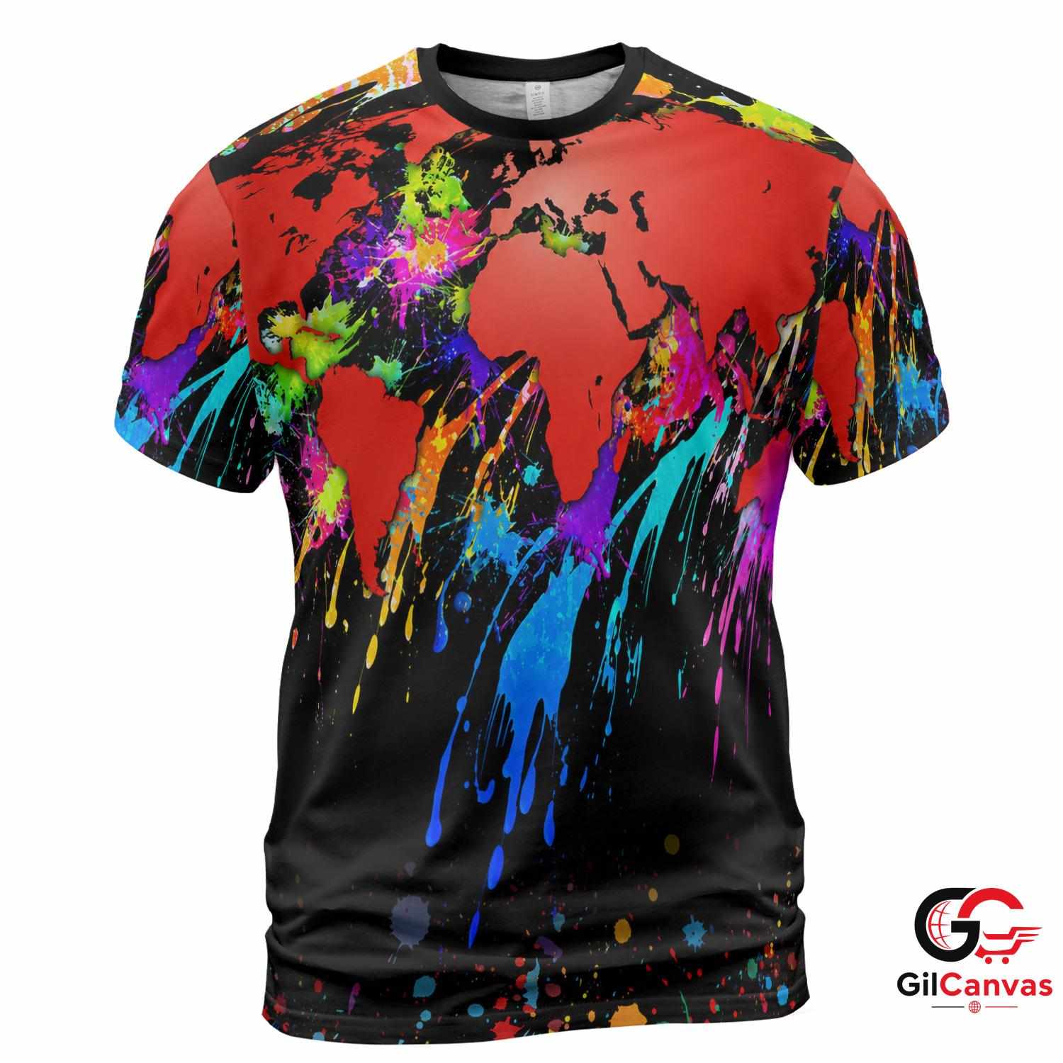 World Map Art 3D T-Shirt, Vibrant Unisex Festival Tee Gift For Summer Travels