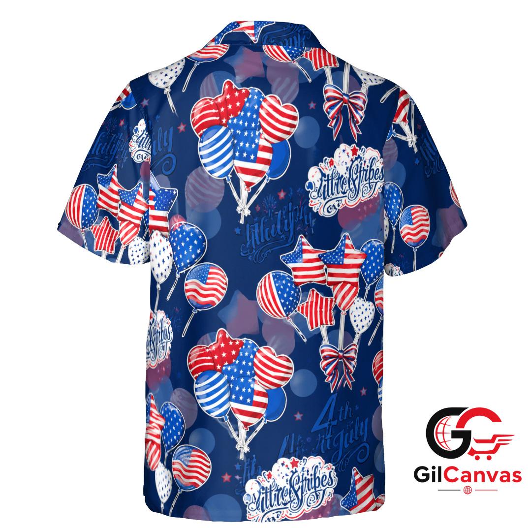 4th Of July Tee Hawaiian Shirt With Balloons Men Fun Patriotic Summer Wear