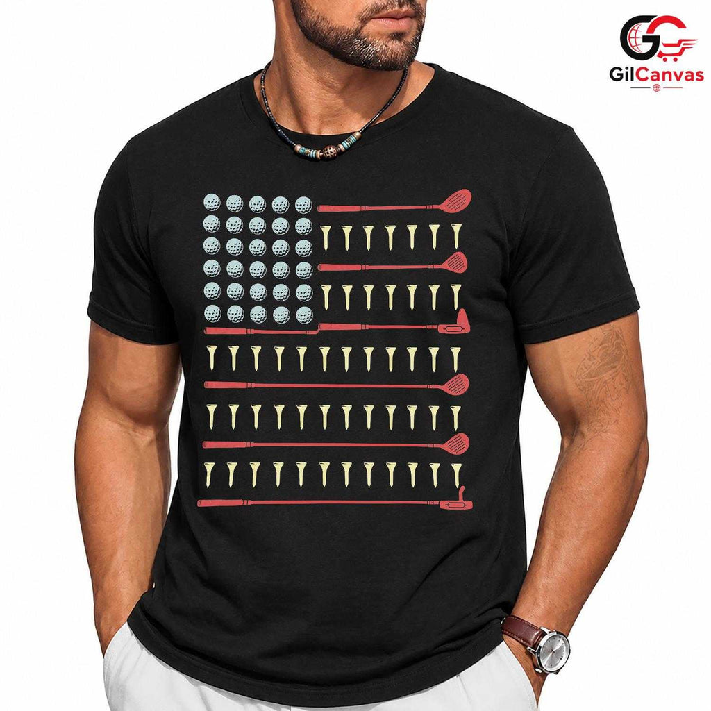American Flag Golf T-Shirt Fourth Of July Patriot Unisex Golfer Graphic Apparel