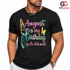 August Butterfly T-Shirt Unisex Birthday Gift For Kids And Adults Celebration