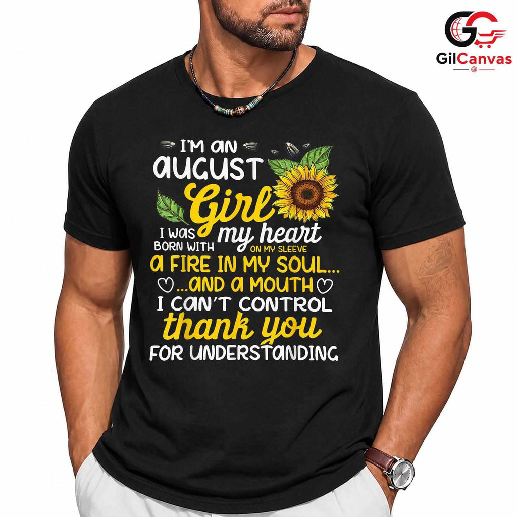 August Girl Sunflower T-Shirt Unisex Birthday Gift Idea For Women And Teens