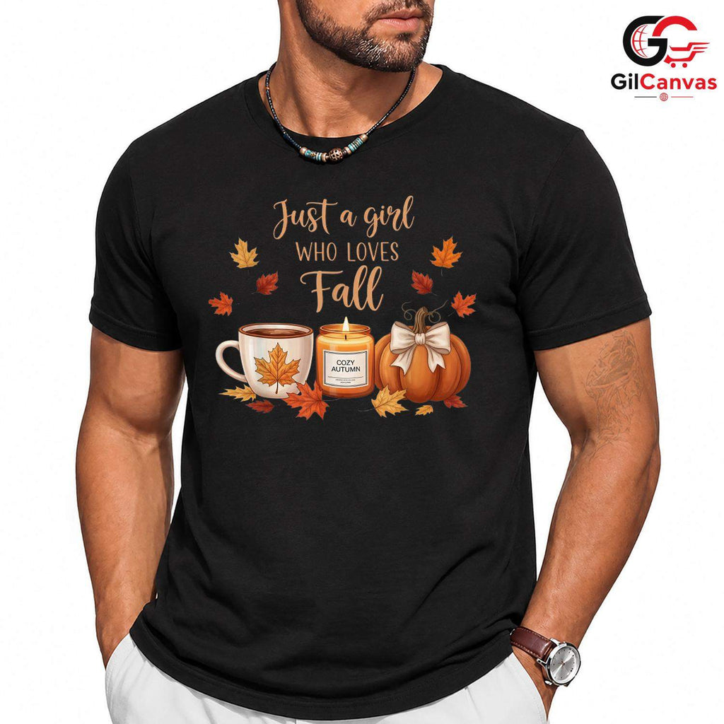 Autumn Girl Pumpkin Leaves Tee Unisex Cute Fall Season Celebration Gift Her