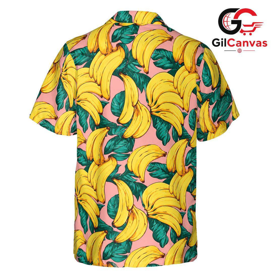 Banana Print Hawaiian Shirt, Tropical Style Men Beach Wear Summer Holidays