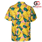 Banana Print Hawaiian Shirt, Tropical Style Men Beach Wear Summer Holidays