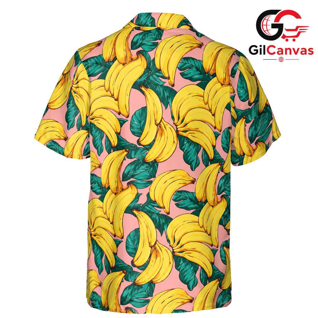 Banana Print Hawaiian Shirt, Tropical Style Men Beach Wear Summer Holidays