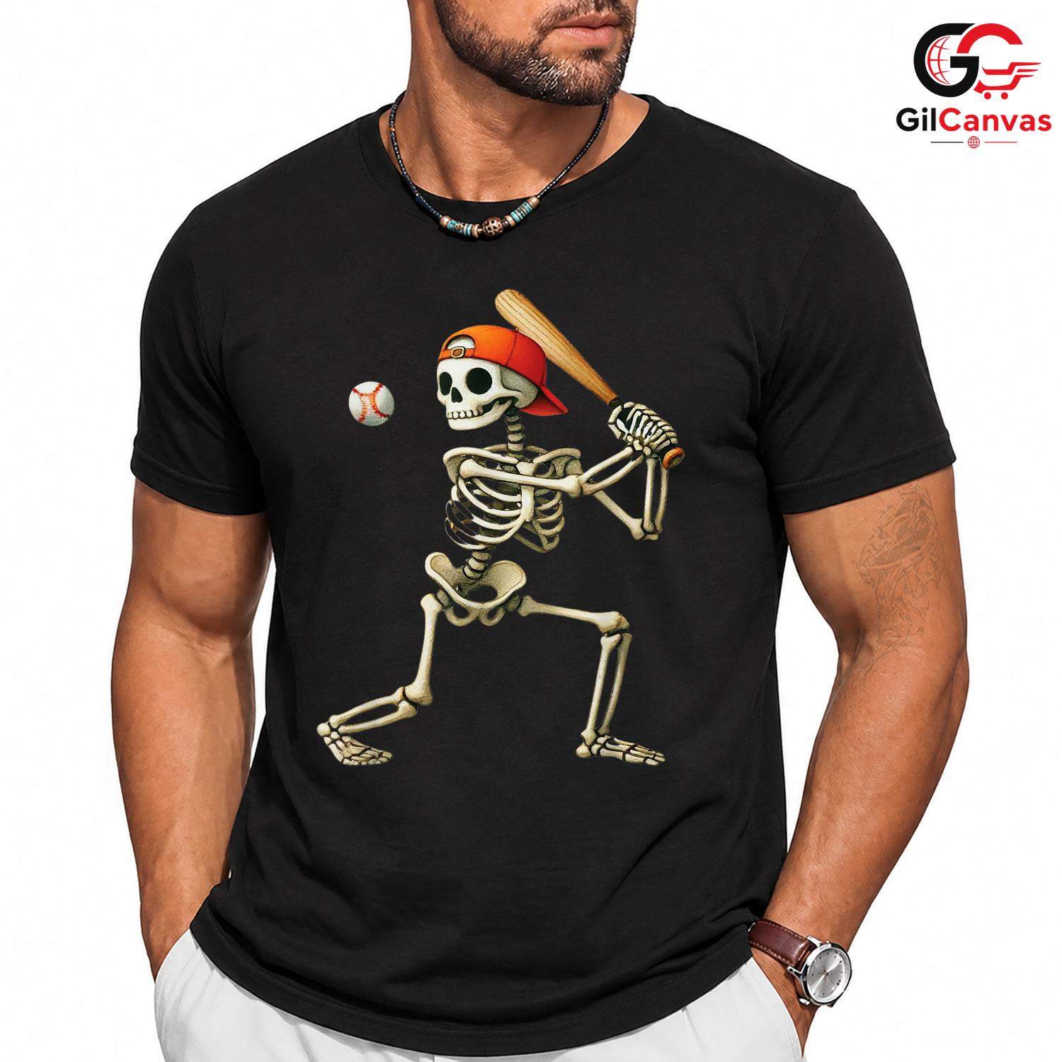 Baseball Skeleton Batter T-Shirt Unisex Funny Spooky Sports Fan Event Gift