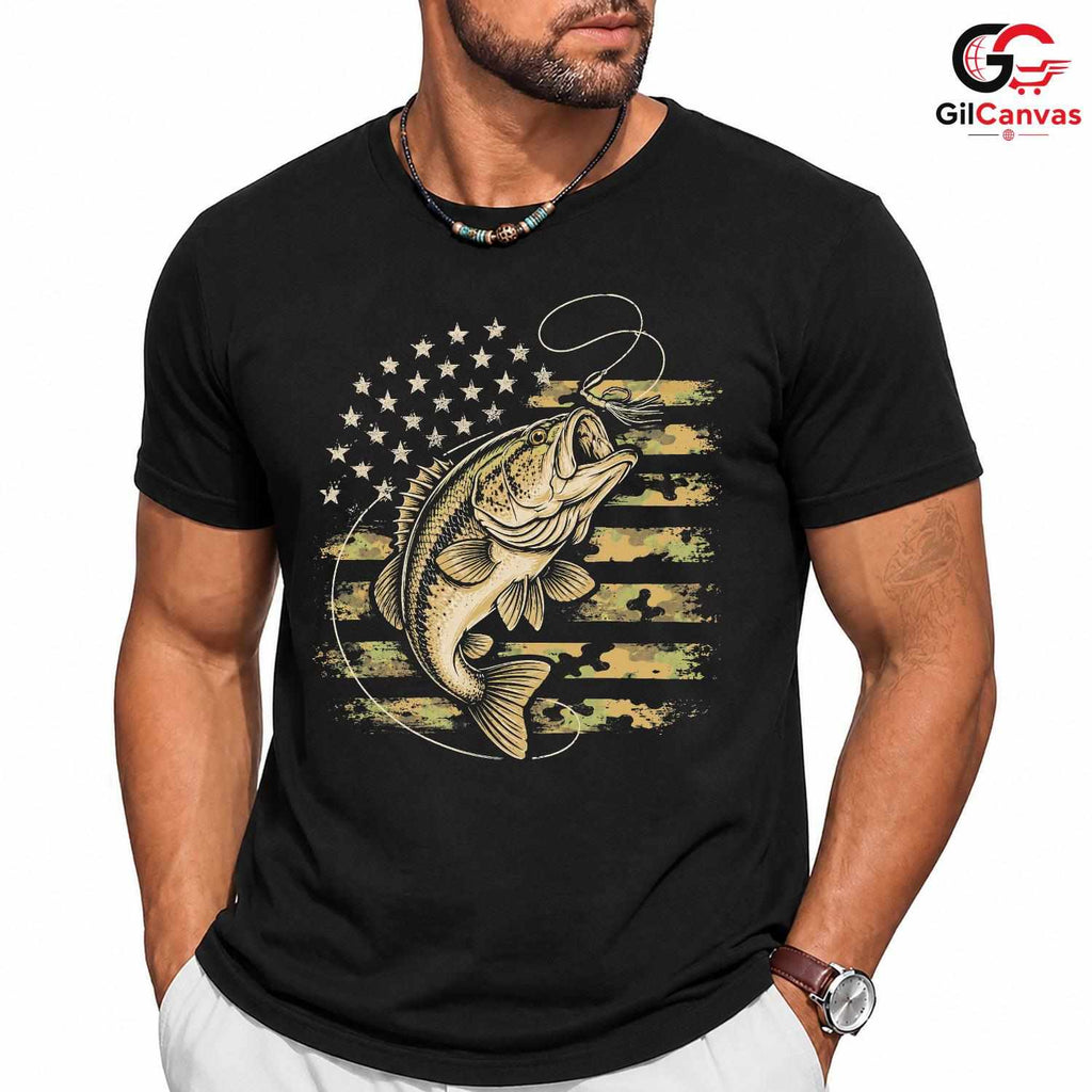 Bass Fishing Graphic T-Shirt Fathers Day Angler Outdoor Sport Unisex Apparel
