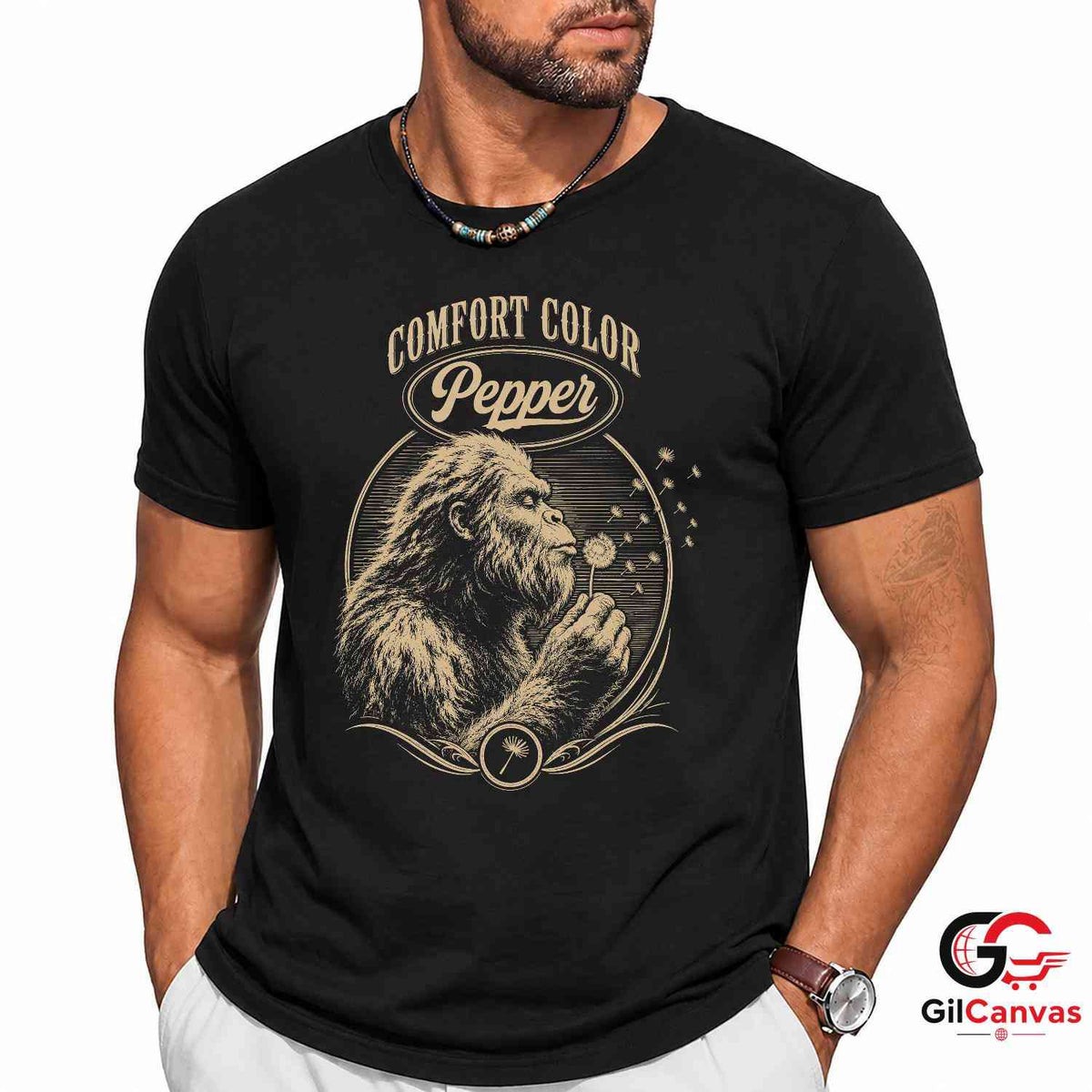 Bigfoot Dandelion Wish T-Shirt Cryptid Wilderness Art Unisex Graphic Apparel Tee
