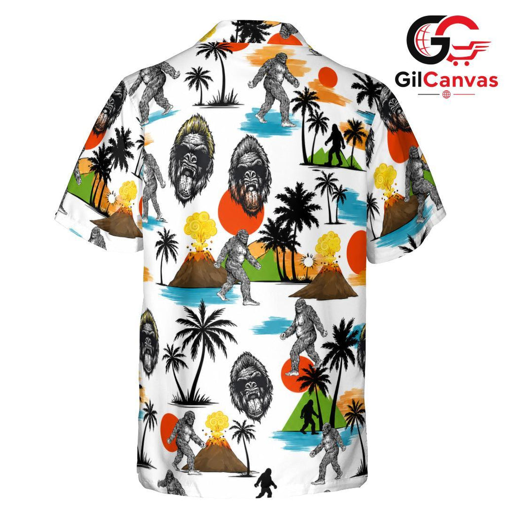 Bigfoot Print Hawaiian Shirt, Adventure Theme Men Apparel Summer Parties