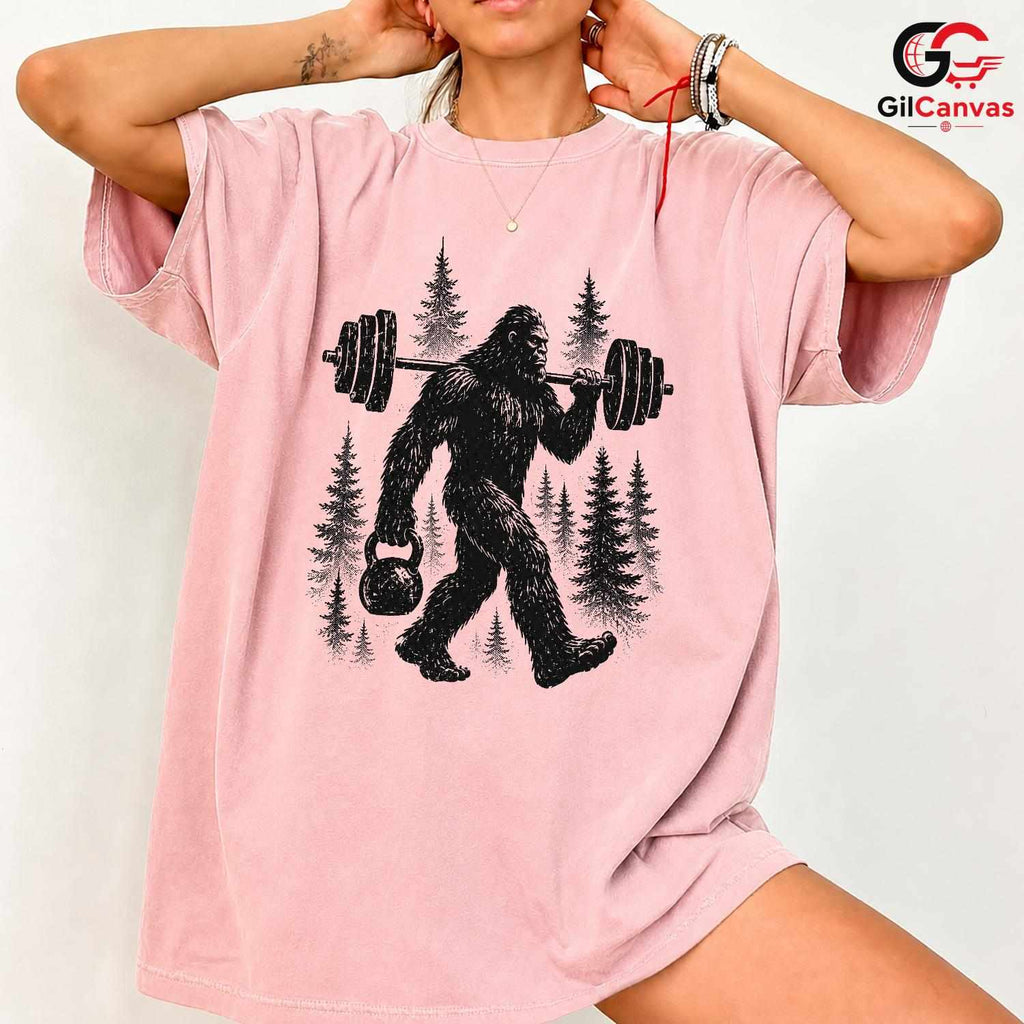Bigfoot Weightlifting T-Shirt Gym Workout Sasquatch Unisex Fitness Graphic Tee