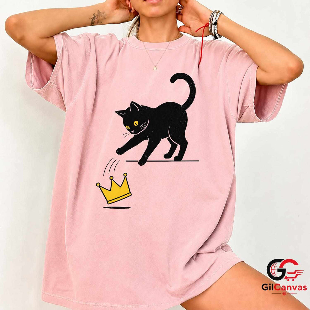 Black Cat Crown Graphic T-Shirt Cute Feline Lover Fun Unisex Casual Apparel