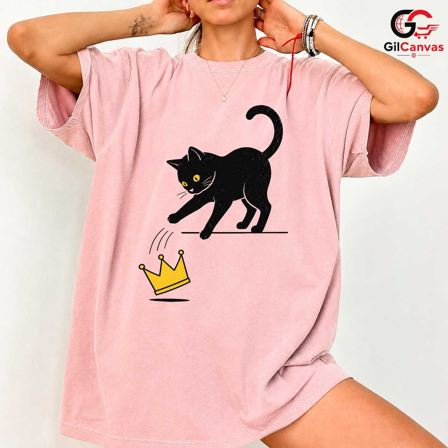 Black Cat Crown Graphic T-Shirt Cute Feline Lover Fun Unisex Casual Apparel
