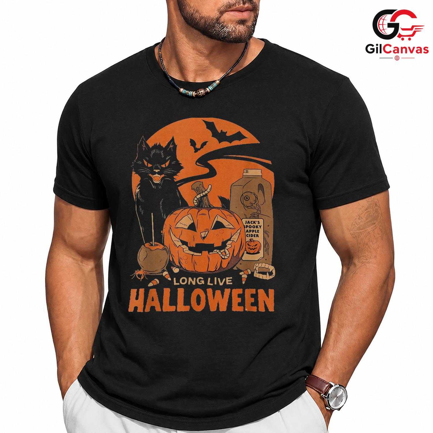 Black Cat Pumpkin Spooky T-Shirt Unisex Fun Halloween Gift Idea For Adults