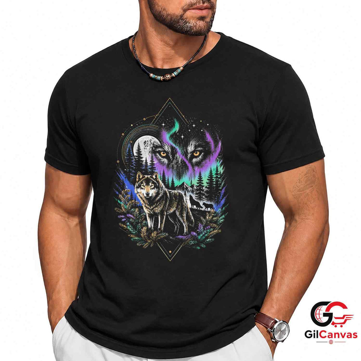 Black Forest Wolf Tee Shirt Nature Lover Camping Adventure Unisex Apparel