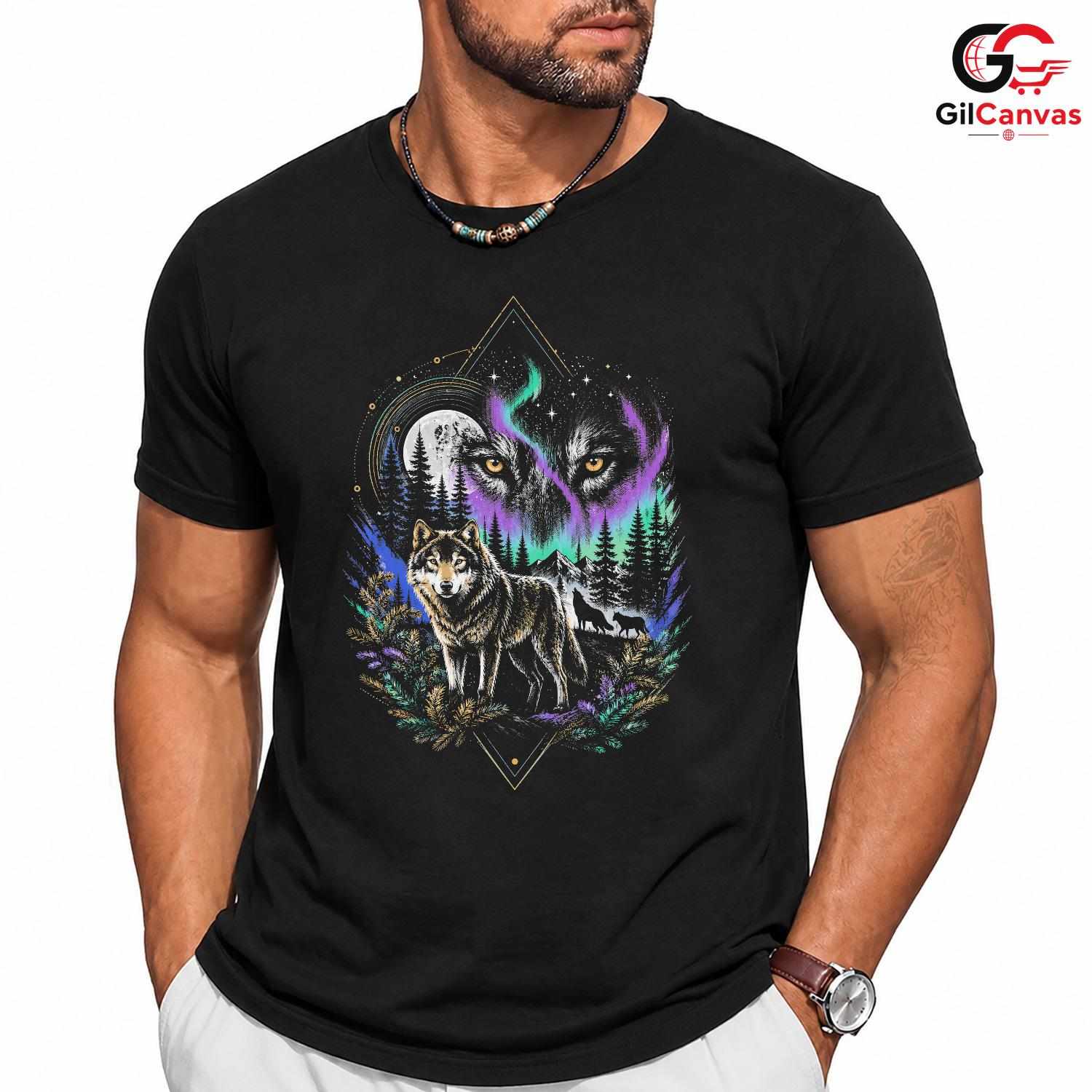 Black Forest Wolf Tee Shirt Nature Lover Camping Adventure Unisex Apparel