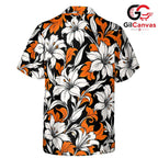 Black Orange Lily Tropical Shirt, Unisex Beach Vacation Wear Summer Holiday