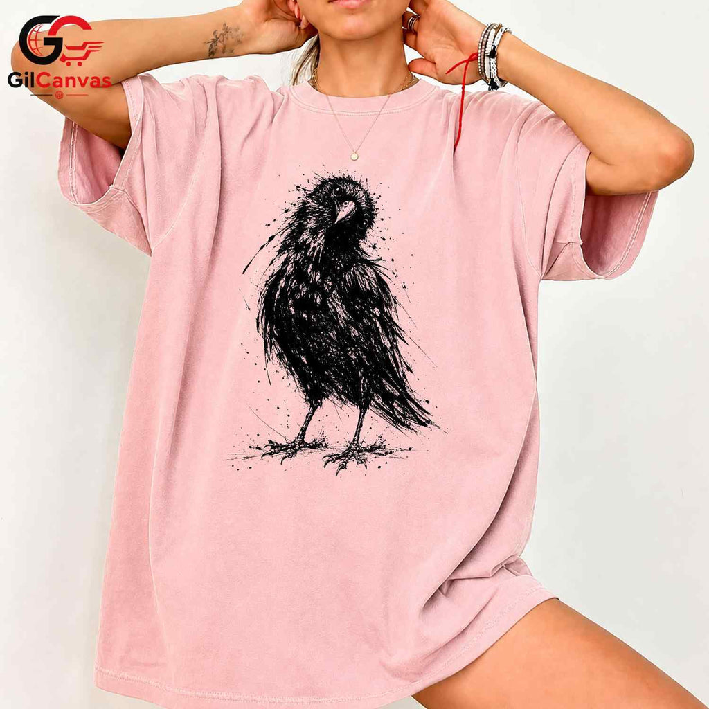 Black Raven Halloween T-Shirt Unisex Spooky Bird Design Graphic Apparel Fun Tee