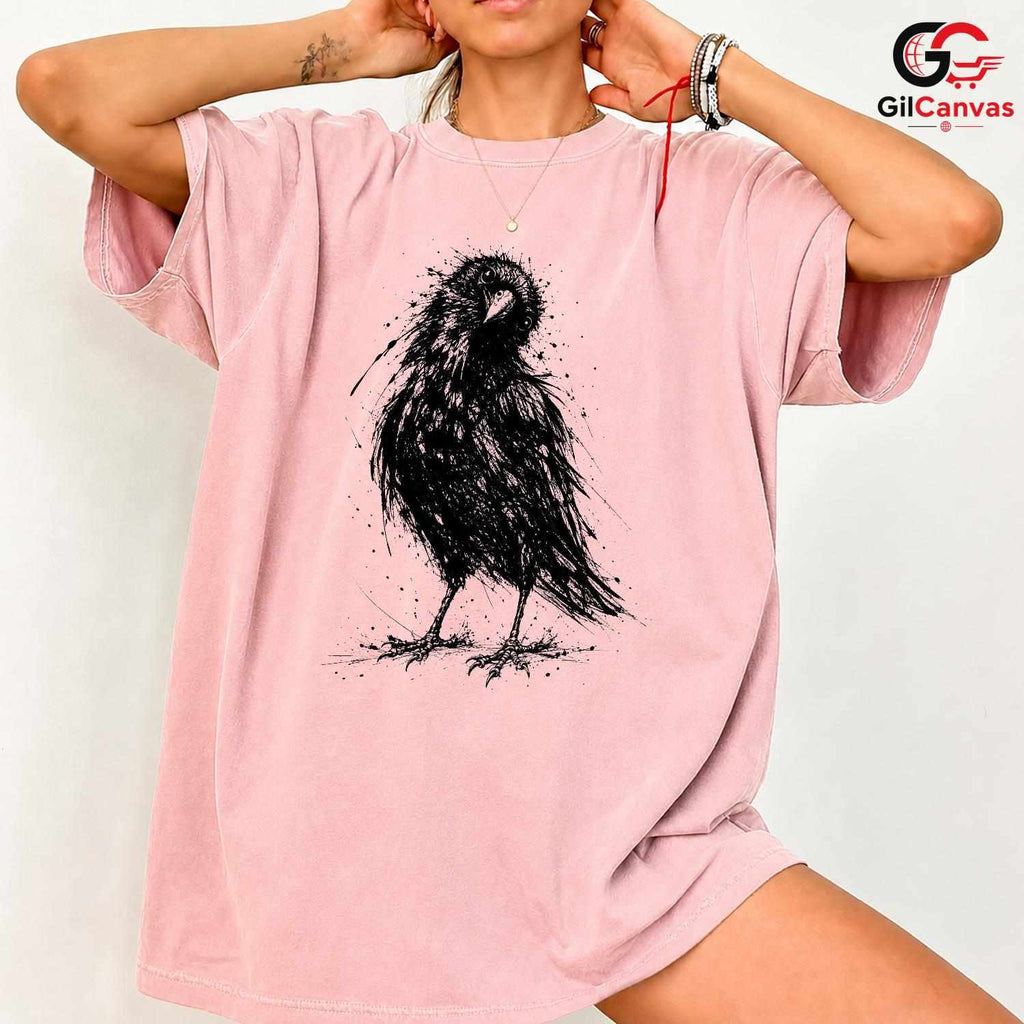 Black Raven Halloween T-Shirt Unisex Spooky Bird Design Graphic Apparel Fun Tee