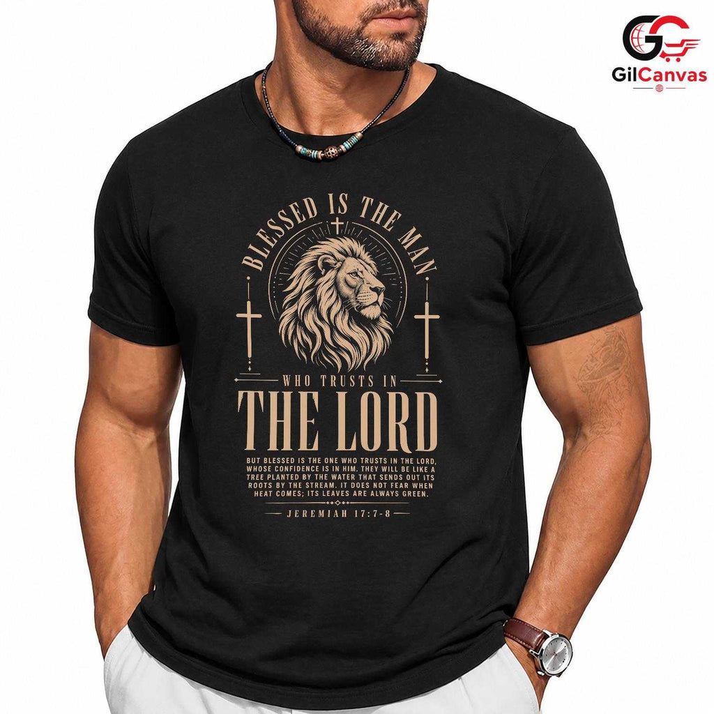 Blessed Man Lion Cross T-Shirt Christian Faith Religious Unisex Easter Gift Tee