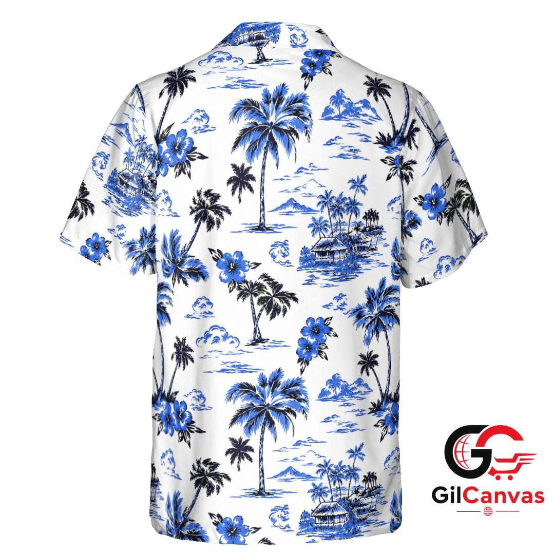 Blue Floral Design Hawaiian Tee Unisex Tropical Vacation Summer Beachwear Fit