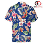 Blue Floral Palm Leaf Aloha Shirt, Casual Unisex Wear For Summer Vacations