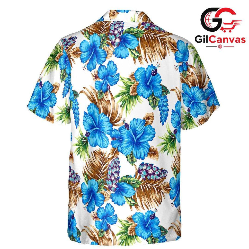Blue Floral Tropical Palm Tee, Premium Mens Aloha Style Beachwear Summer Holiday