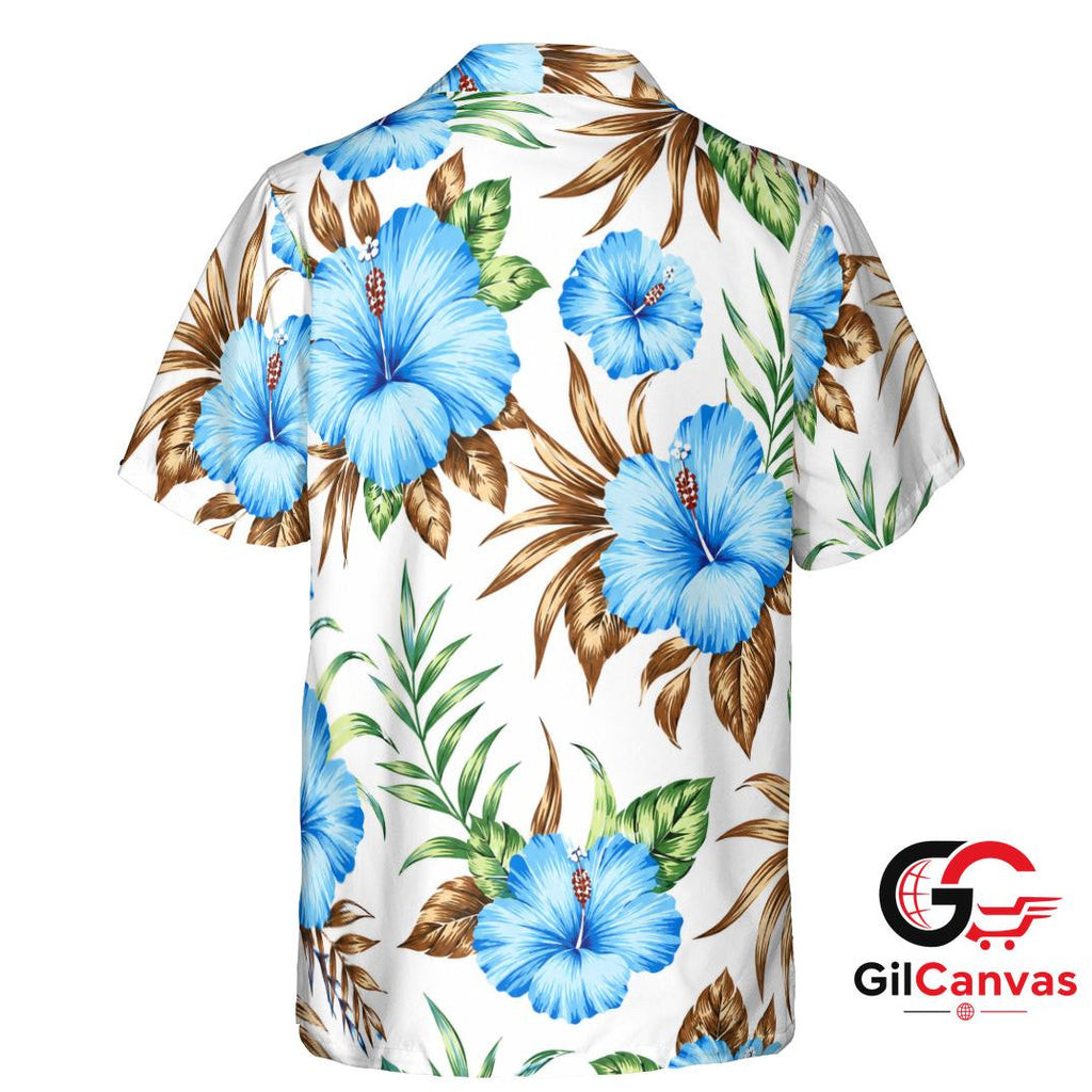 Blue Hibiscus Hawaiian Shirt For Summer Vacations Men Beachwear Apparel