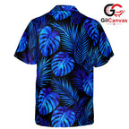 Blue Monstera Palm Leaf Shirt, Vibrant Unisex Resort Wear Summer Vacation