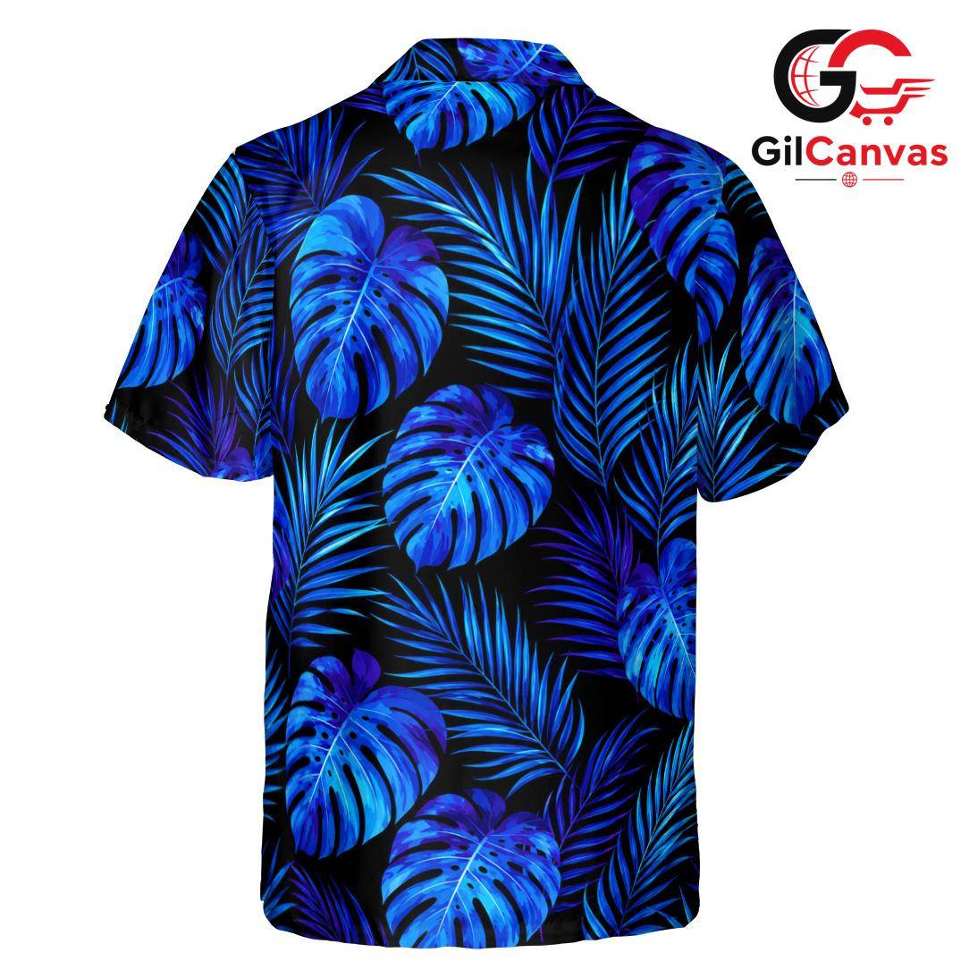 Blue Monstera Palm Leaf Shirt, Vibrant Unisex Resort Wear Summer Vacation