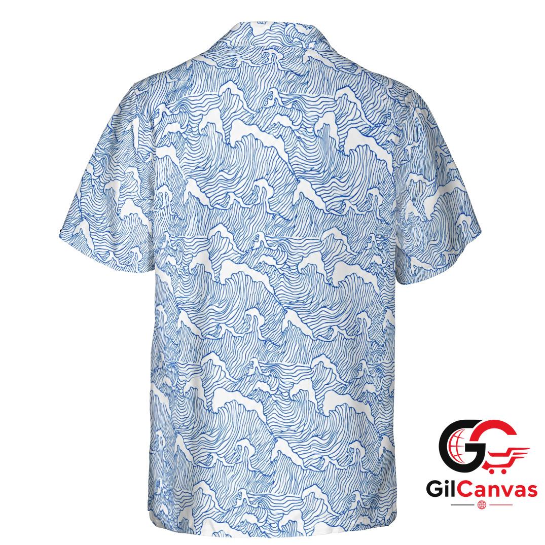 Blue Ocean Wave Hawaiian Shirt For Unisex Summer Beachwear Casual Swimwear Top