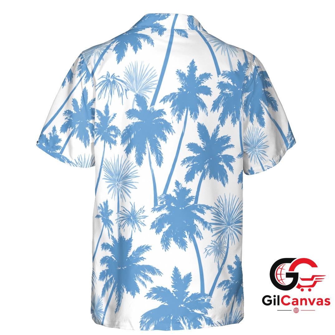 Blue Palm Tree Hawaiian Shirt For Beach Vacation Unisex Summer Casual Outfit