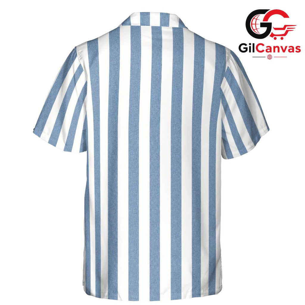 Blue White Vertical Stripe Shirt, Casual Unisex Aloha Resort Wear Summer Vacation