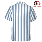 Blue White Vertical Stripe Shirt, Casual Unisex Aloha Resort Wear Summer Vacation
