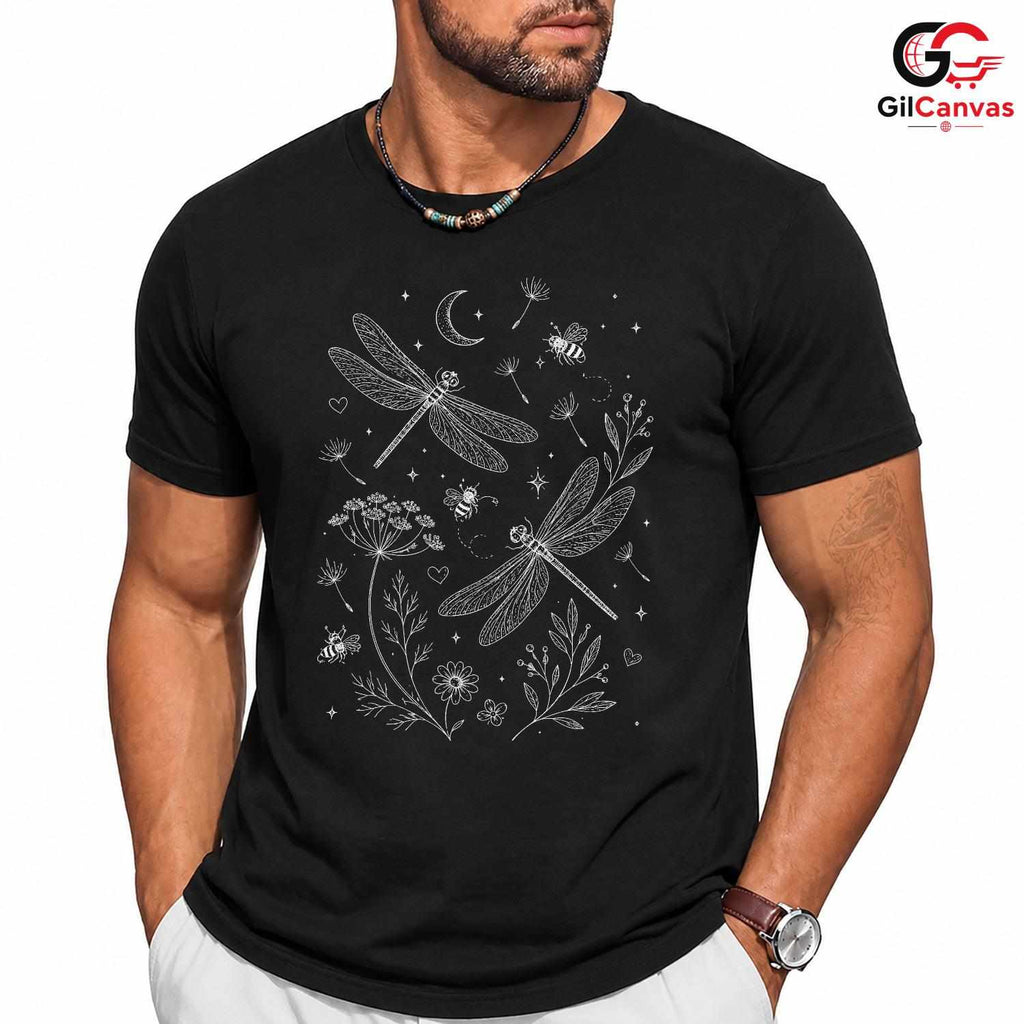 Botanical Dragonfly T-Shirt Spring Summer Nature Lover Women Men Graphic Tee